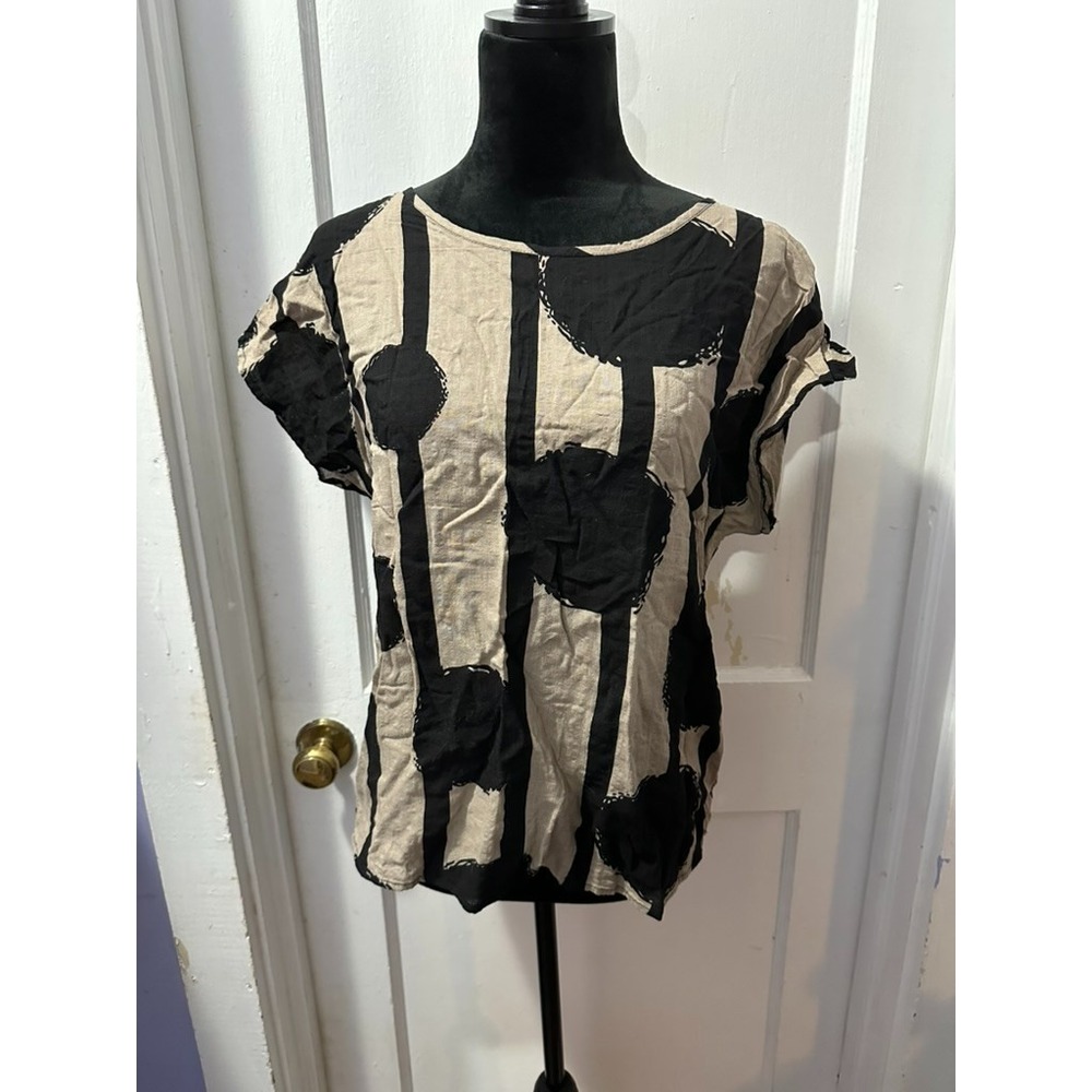 Emery Rose Brown and Black Short Sleeve‎ Top in M